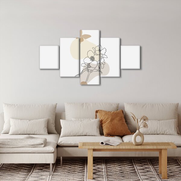 Obraz - Beżowe kwiaty z motylem N⁰3 (125x70 cm)