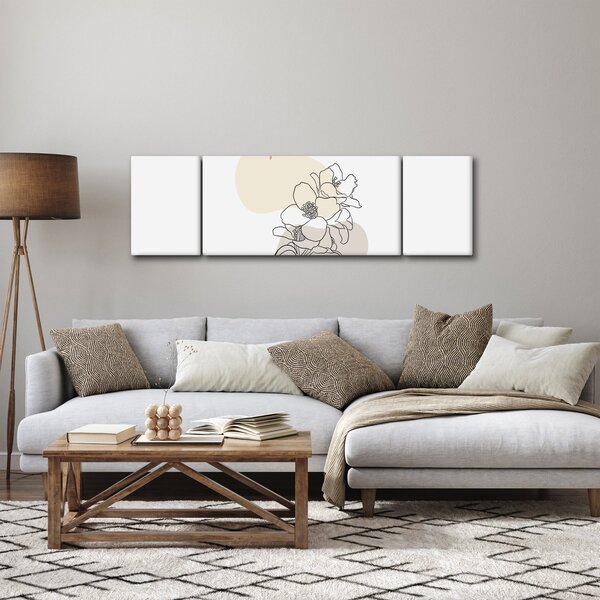 Obraz - Beżowe kwiaty z motylem N⁰3 (170x50 cm)