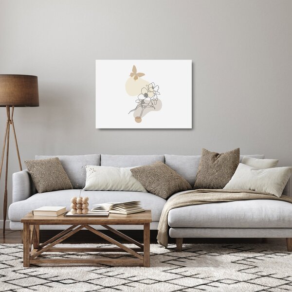 Obraz na szkle - Beżowe kwiaty z motylem N⁰3 (70x50 cm)