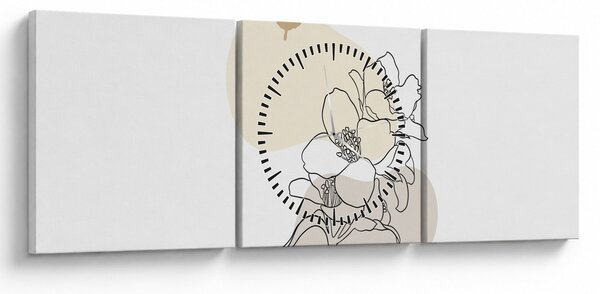 Obraz - Beżowe kwiaty z motylem N⁰3 (z zegarem) (90x30 cm)