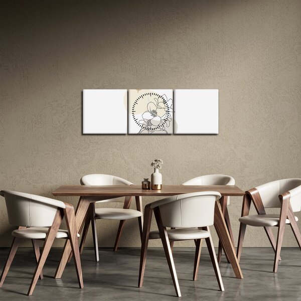 Obraz - Beżowe kwiaty z motylem N⁰3 (z zegarem) (90x30 cm)
