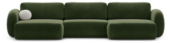 Zielony aksamitny rozkładany/ze schowkiem narożnik (w kształcie litery U) Tonale – Cosmopolitan Design