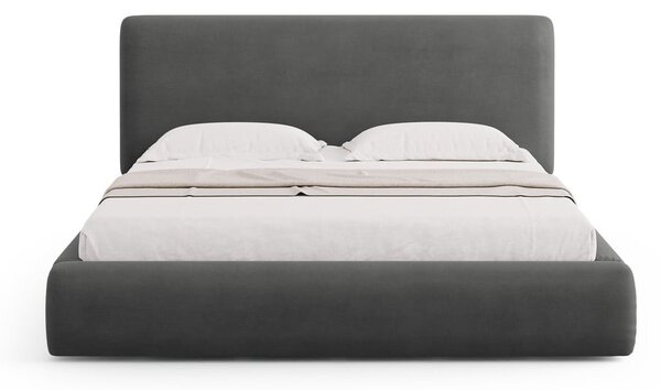 Szare tapicerowane łóżko dwuosobowe ze schowkiem i stelażem 160x200 cm Colonel – Cosmopolitan Design