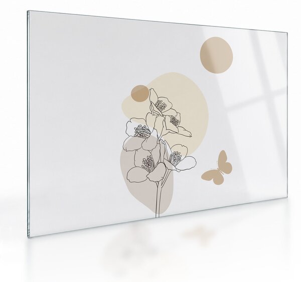 Obraz na szkle - Beżowe kwiaty z motylem N⁰4 (70x50 cm)
