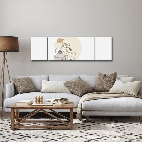 Obraz - Beżowe kwiaty z motylem N⁰4 (170x50 cm)