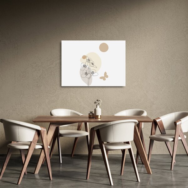 Obraz na szkle - Beżowe kwiaty z motylem N⁰4 (70x50 cm)