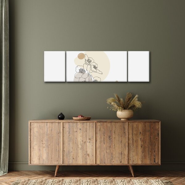 Obraz - Beżowe kwiaty z motylem N⁰4 (170x50 cm)