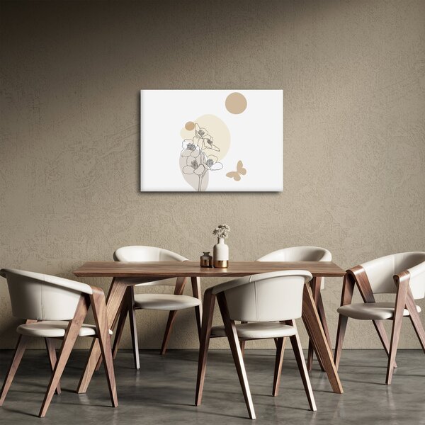 Obraz - Beżowe kwiaty z motylem N⁰4 (70x50 cm)