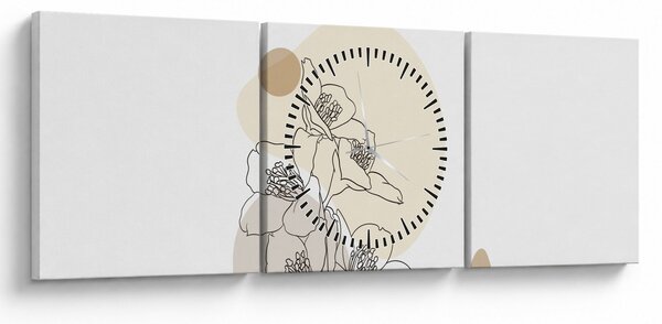 Obraz - Beżowe kwiaty z motylem N⁰4 (z zegarem) (90x30 cm)