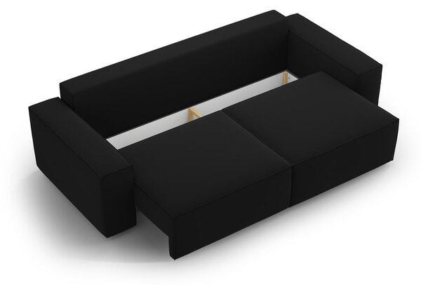 Czarna aksamitna rozkładana/ze schowkiem sofa 247 cm Jodie – Micadoni