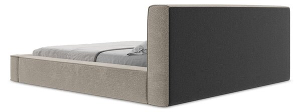 Szarobrązowe tapicerowane łóżko dwuosobowe ze schowkiem i stelażem 140x200 cm Noho – Makamii