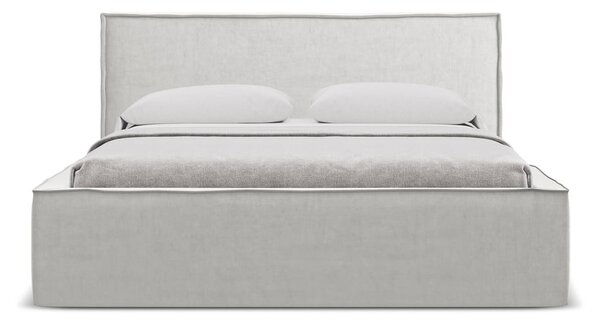 Jasnoszare tapicerowane łóżko dwuosobowe ze schowkiem i stelażem 140x200 cm Anani – Makamii