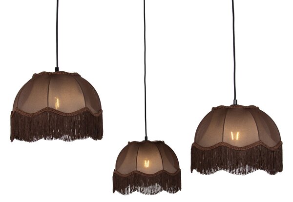Lampa wisząca czarna z brązowym kloszem i białym wnętrzem 31,5 cm 3-punktowa - Cava
