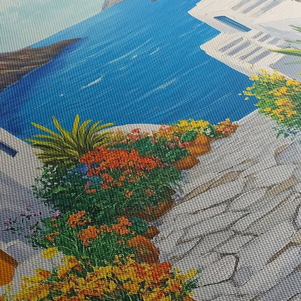 Obraz - Grecka uliczka (z zegarem) (90x30 cm)