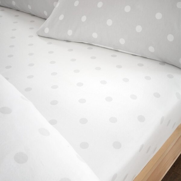 Biało-szare flanelowe prześcieradło z gumką 150x200 cm Polka Dot – Catherine Lansfield