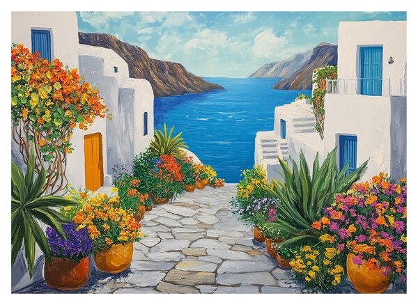 Obraz na szkle - Grecka uliczka (70x50 cm)