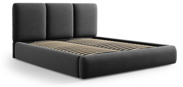 Ciemnoszare aksamitne tapicerowane łóżko dwuosobowe ze schowkiem i stelażem 200x200 cm Brody – Mazzini Beds