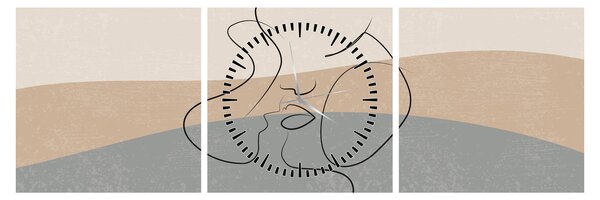 Obraz - Line art kiss (z zegarem) (90x30 cm)