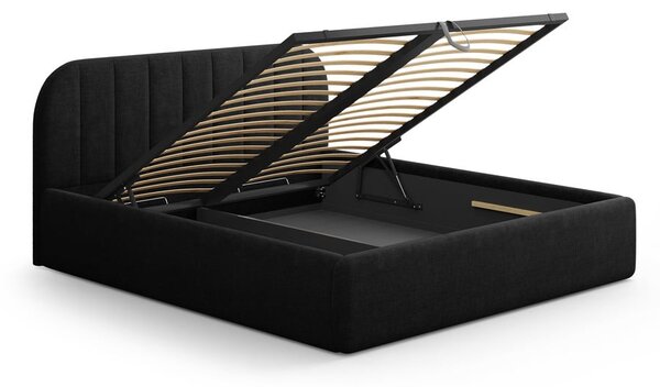 Czarne tapicerowane łóżko dwuosobowe ze schowkiem ze stelażem 140x200 cm Juno – Windsor & Co Sofas