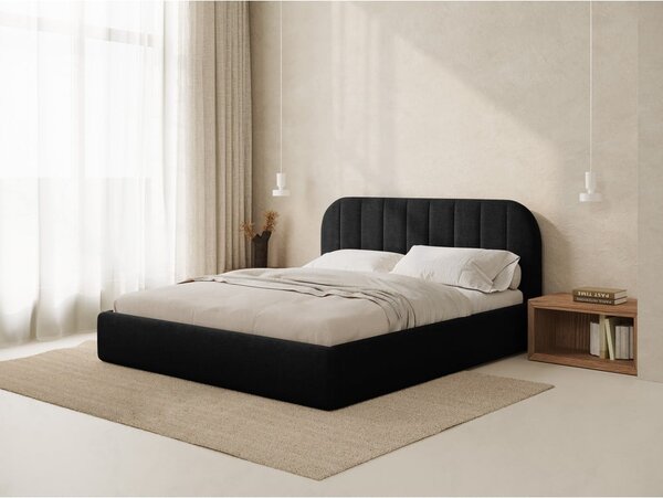 Czarne tapicerowane łóżko dwuosobowe ze schowkiem ze stelażem 140x200 cm Juno – Windsor & Co Sofas