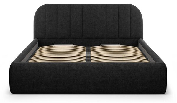 Czarne tapicerowane łóżko dwuosobowe ze schowkiem ze stelażem 140x200 cm Juno – Windsor & Co Sofas