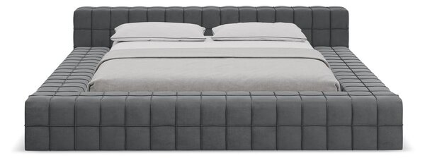 Ciemnoszare tapicerowane łóżko dwuosobowe ze stelażem 140x200 cm Akela – Makamii