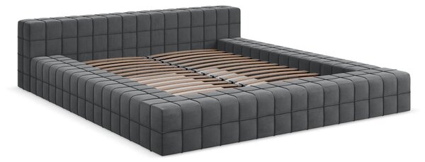 Ciemnoszare tapicerowane łóżko dwuosobowe ze stelażem 140x200 cm Akela – Makamii