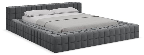 Ciemnoszare tapicerowane łóżko dwuosobowe ze stelażem 140x200 cm Akela – Makamii