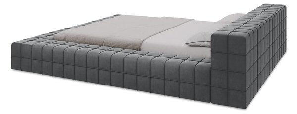 Ciemnoszare tapicerowane łóżko dwuosobowe ze stelażem 140x200 cm Akela – Makamii