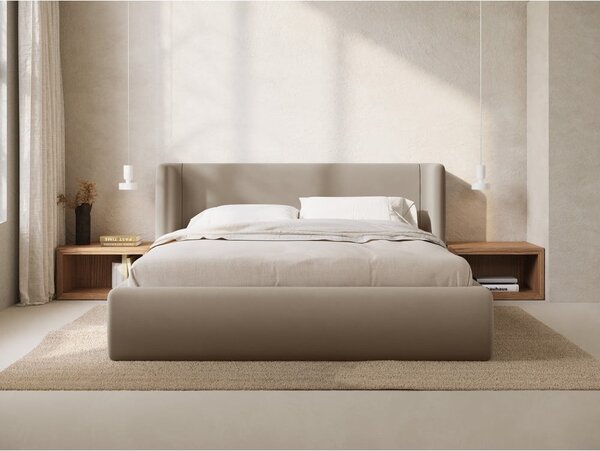 Jasnobrązowe tapicerowane łóżko dwuosobowe ze schowkiem ze stelażem 140x200 cm Jason – Windsor & Co Sofas