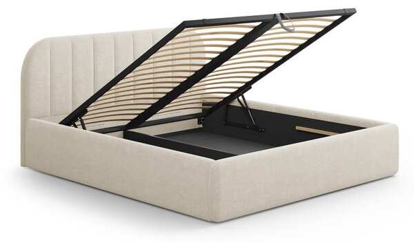 Kremowe tapicerowane łóżko dwuosobowe ze schowkiem ze stelażem 160x200 cm Juno – Windsor & Co Sofas