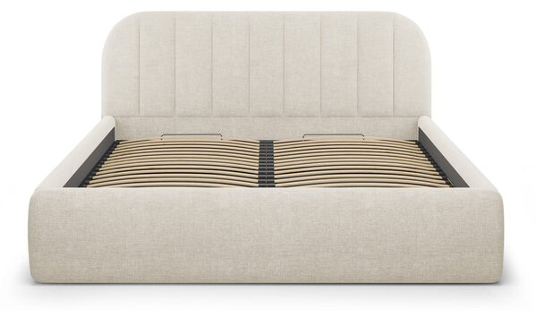 Kremowe tapicerowane łóżko dwuosobowe ze schowkiem ze stelażem 160x200 cm Juno – Windsor & Co Sofas