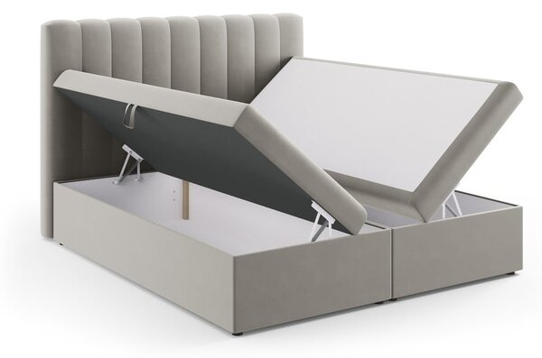 Szare łóżko boxspring ze schowkiem 180x200 cm Gina – Milo Casa