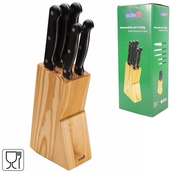 Zestaw noży SOLA KNIFE w drewnianym bloku, 6 szt