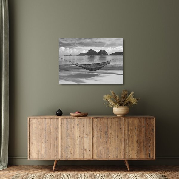 Obraz na szkle - Hamak na plaży (70x50 cm)