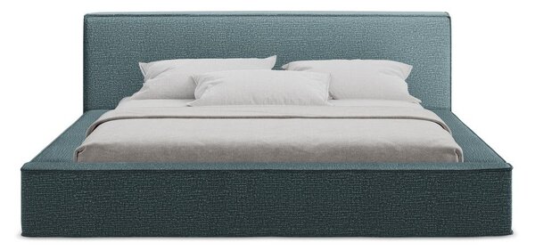 Niebieskie tapicerowane łóżko dwuosobowe ze schowkiem i stelażem 140x200 cm Noho – Makamii
