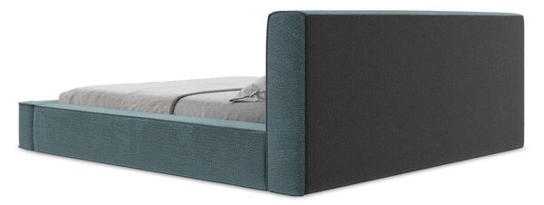 Niebieskie tapicerowane łóżko dwuosobowe ze schowkiem i stelażem 140x200 cm Noho – Makamii