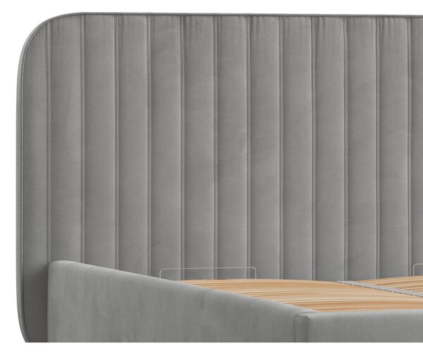 Szare tapicerowane łóżko jednoosobowe ze schowkiem ze stelażem 120x200 cm Noto – Maison de Rêve