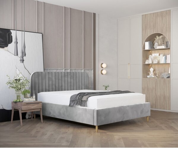 Szare tapicerowane łóżko jednoosobowe ze schowkiem ze stelażem 120x200 cm Noto – Maison de Rêve