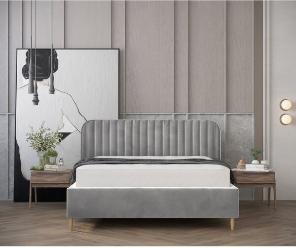 Szare tapicerowane łóżko jednoosobowe ze schowkiem ze stelażem 120x200 cm Noto – Maison de Rêve