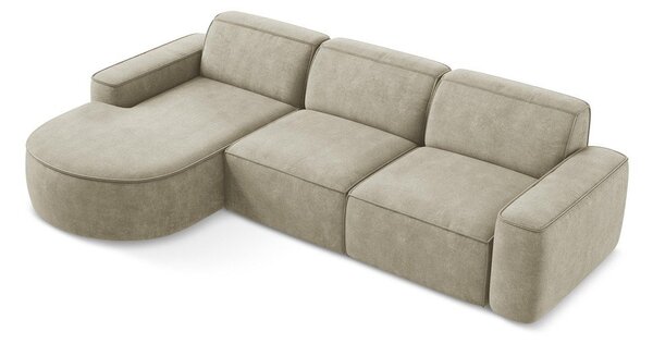 Beżowy narożnik z tkaniny szenilowej (lewostronny/z szezlongiem) Omao – Makamii