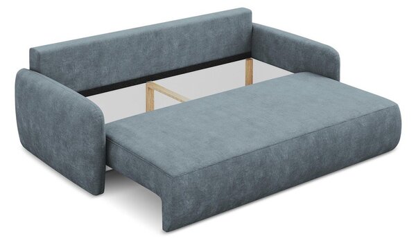 Szaroniebieska rozkładana sofa z tkaniny szenilowej ze schowkiem 218 cm Lilo – Makamii