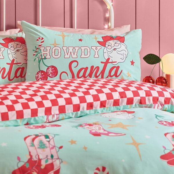 Zielono-różowa pościel jednoosobowa 135x200 cm Santa's Howdy Christmas – Catherine Lansfield