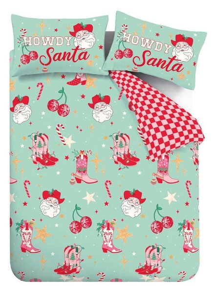 Zielono-różowa pościel jednoosobowa 135x200 cm Santa's Howdy Christmas – Catherine Lansfield