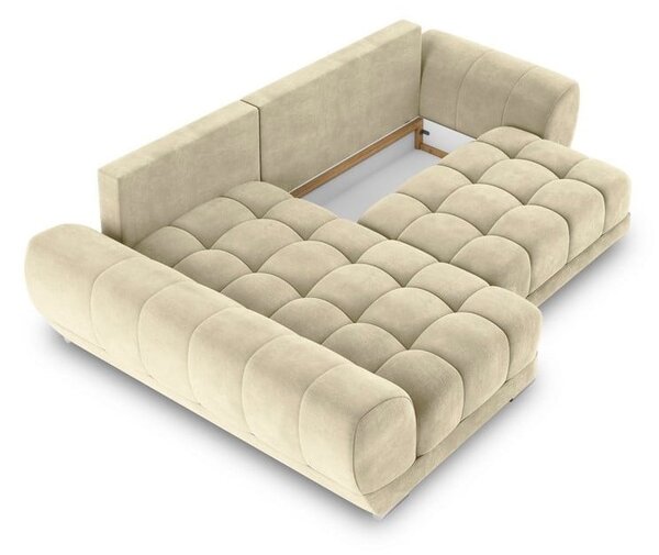 Beżowy rozkładany narożnik z aksamitnym obiciem Windsor & Co Sofas Nuage, lewostronny