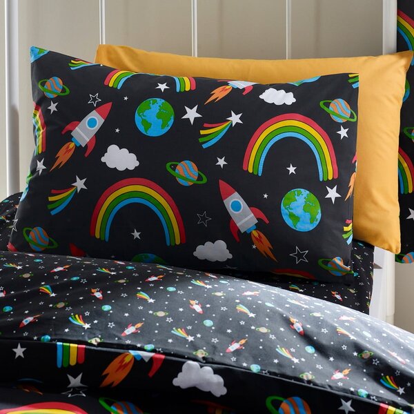 Czarna pościel dziecięca jednoosobowa 135x200 cm Rainbow Rockets – Catherine Lansfield