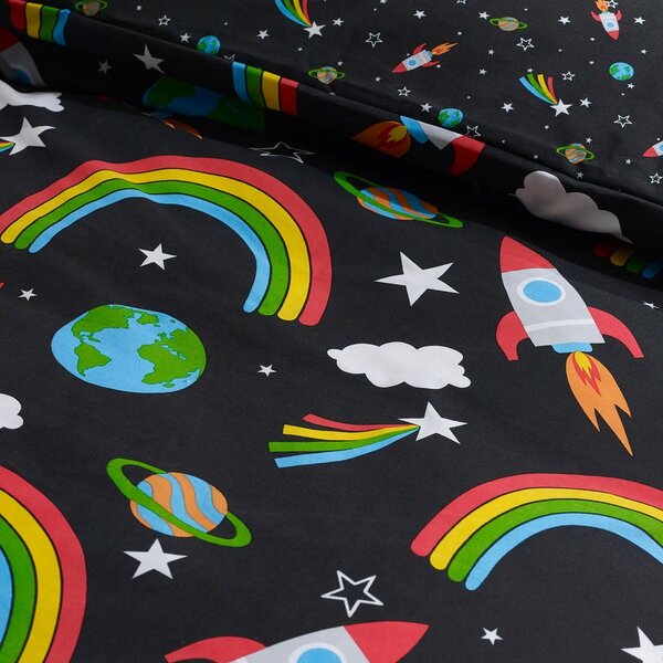 Czarna pościel dziecięca jednoosobowa 135x200 cm Rainbow Rockets – Catherine Lansfield