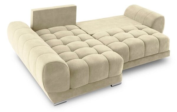 Beżowy rozkładany narożnik z aksamitnym obiciem Windsor & Co Sofas Nuage, lewostronny