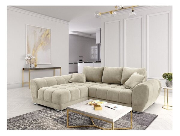 Beżowy rozkładany narożnik z aksamitnym obiciem Windsor & Co Sofas Nuage, lewostronny