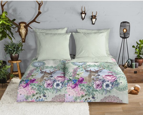 Zielona flanelowa pościel jednoosobowa 140x200 cm Romini – HIP